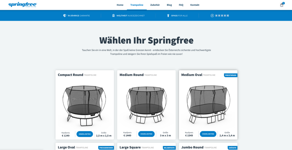 Springfree Trampoline Produktseite